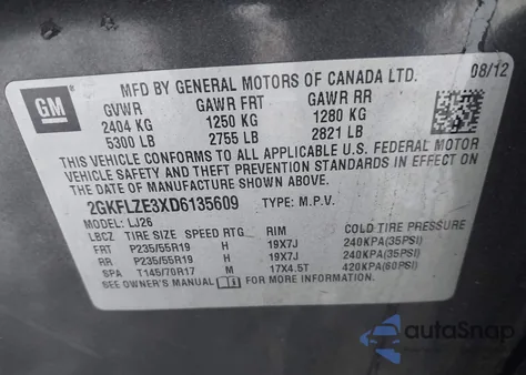 2013 GMC Terrain Denali z USA, uszkodzony, nr VIN 2GKFLZE3XD6135609